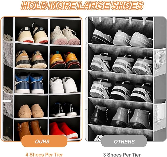 8-Layer Over The Door Shoe Organizer with 16 Compartments, Pockets Heavy-Duty Non-Woven Fabric Hanging Shoes Storage Rack,Han