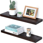 Marsmiles Wood Floating Shelves | 24 Inch Dark Wood Wall Shelves Set of 2 | 24" W x 6.7" D Rustic Wooden Shelves for Bathroom