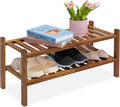 VICTORY RELAX Natural Acacia Wood 2-Tier Folding Shoe Rack – Space-Saving Wooden Shoe Organizer Shelf for Entryway, Hallway, 