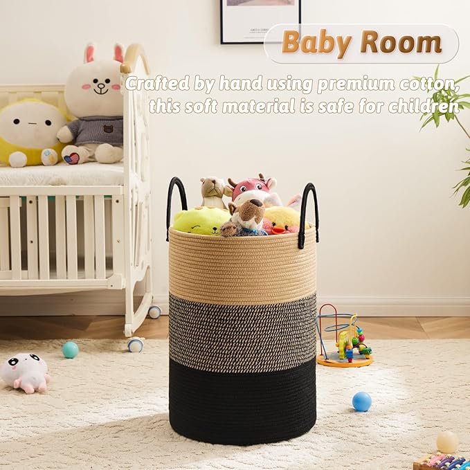 Artfeel Laundry Basket,Woven Cotton Rope Laundry Hamper,80L for Decorative Storage of Dirty Clothes,Toys and Blankets in Bath