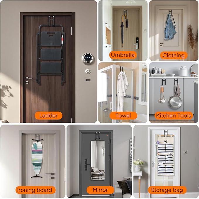 FYY Over The Door Hooks - 4 Pack Heavy Duty Dual-Hook Organizer Hanger with Non-Slip Rubber for Towels, Clothes, Hats & Bags 