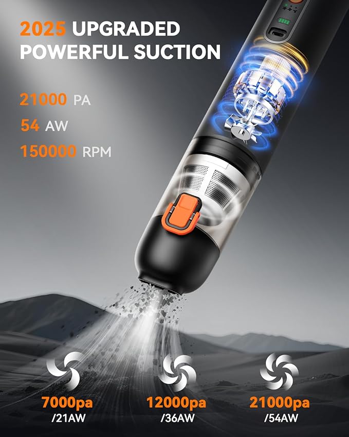 Car Vacuum, Handheld Vacuum Cordless with 21000Pa Powerful Suction & 3 Modes, 4-in-1 Portable Hand Held Mini Vacuum Cleaner R