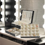GUOER Jewelry Box for Women Girl Wife - Large PU Leather Jewelry Organizer Storage Case with 3 Layers Display for Earrings Br