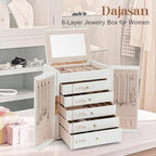 Dajasan Large Jewelry Organizer Box, Jewelry Boxes for Women Girls, 6-Tier Jewelry Storage Organizer with Mirror for Necklace