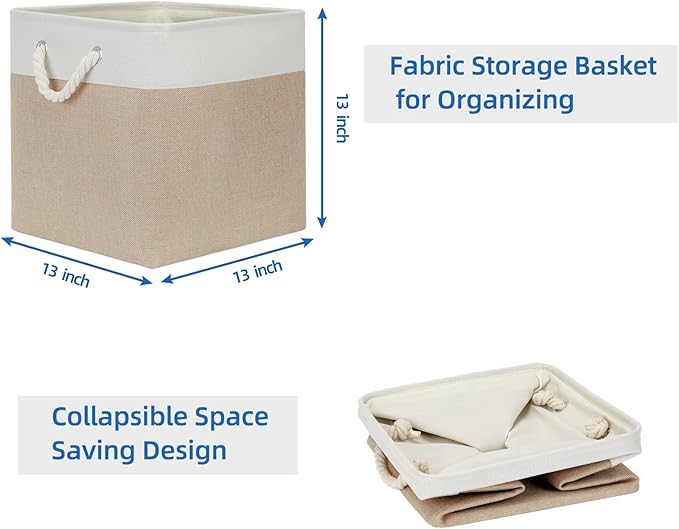 Temary Cube Storage Baskets 4 Pack 13x13 Fabric Cube Storage Bins for Clothes, Large Baskets Boxes with Handles, Canvas Baske