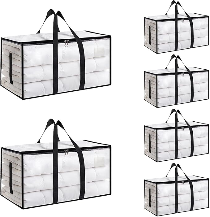 6 Pack-Extra Large Heavy Duty Moving Bags - Waterproof Storage Totes with Handles & Zippers, Foldable for College Dorm, Stora