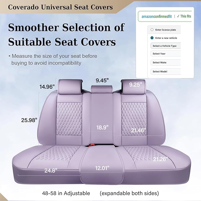 Coverado Rear Seat Covers, Leather Seat Cover for Car, Universal Waterproof Automotive Seat Cushion Protector for Most Cars T