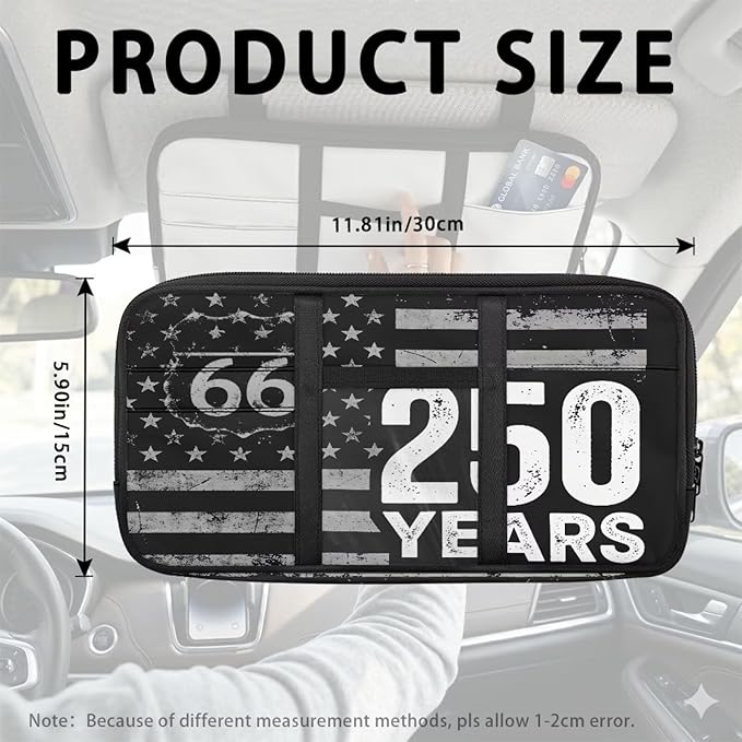 250th Anniversary USA Car Sun Visor Organizer Multi-Function Note Card Holder Car Storage Bag Vehicle Visor Storage Pouch Interior Car Accessories