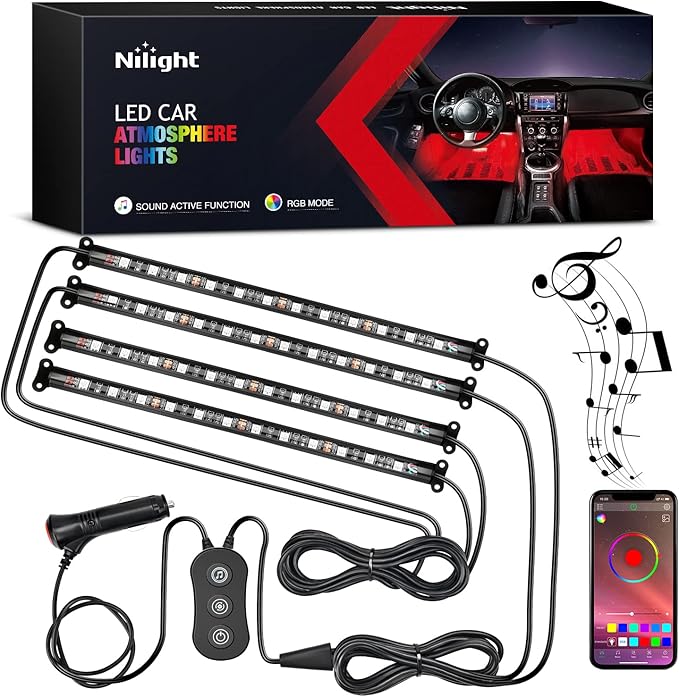 Nilight Car Interior Lights with APP Control 16 Million RGB Colors Strip Lights with Music Sync Mode and Multiple Scene Options for Cars Trucks SUVs