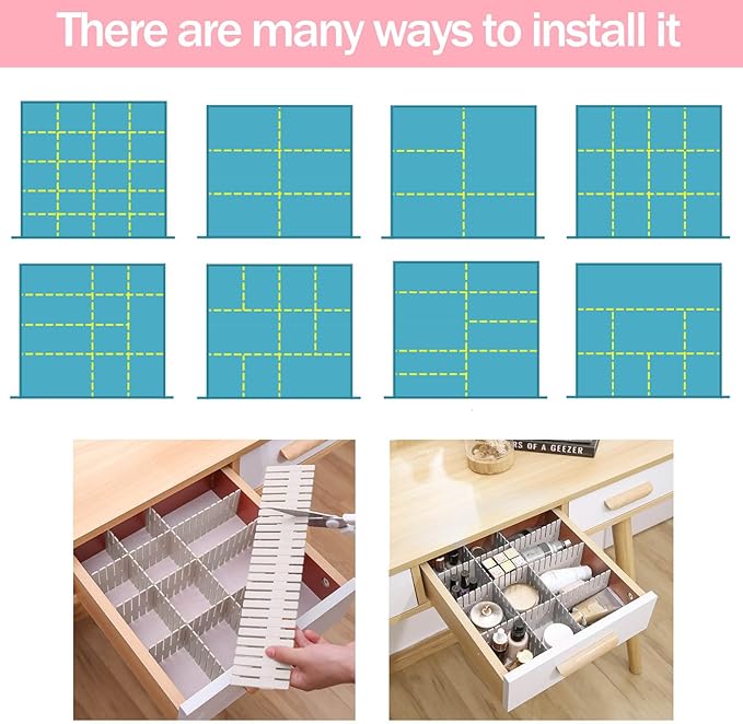 acDesign 40Pcs Grid Drawer Dividers, Adjustable Drawer Organizer for Socks, Underwear, Lingerie, Makeup, Bedroom Office Kitch