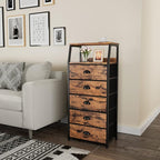 Furnulem Tall 5 Drawers Dresser, Vertical Storage Tower Fabric Dresser for Bedroom, Hallway, Entryway, Nursery, Closet Organi