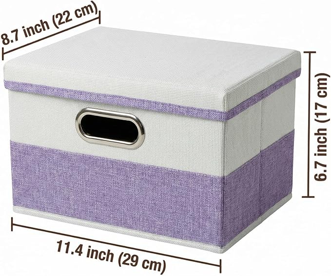 PRANDOM Storage Bins with Lids [3-Pack] Linen Fabric Foldable Storage Boxes Organizer Containers Baskets Cube with Cover for 