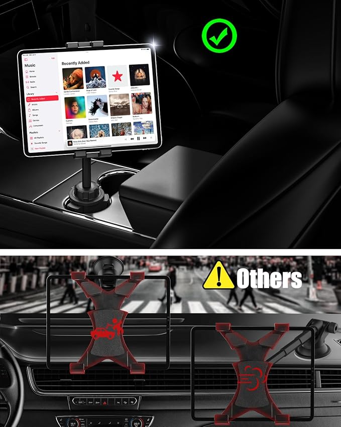 woleyi Cup Holder Tablet Holder for Car Mount - [Metal Arm] Heavy Duty Adjustable Car Cup Tablet Mount Truck Car Accessories, for 4-13" Tablets iPad Pro Air Mini, Galaxy Fold, Kindle Fire, iPhone