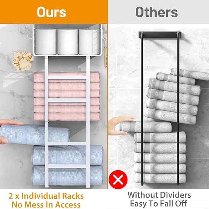 Towel Racks for Bathroom Wall Mounted, 4 tire Bath Towel Storage - with 2 Pack Towel Shelf and Floating Shelves Over Toilet, 