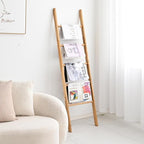 FUIN 63inch Wooden Blanket Ladder, Wood Towel Ladder, Rustic Decorative Ladder for Blankets, Farmhouse Quilt Rack for Living 
