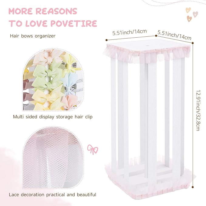 POVETIRE Bow Holder for Girls Hair Bows,Pink Hair Bow Organizer, Hair Clips Stand Hair Accessories Rack Display Decors Baby N