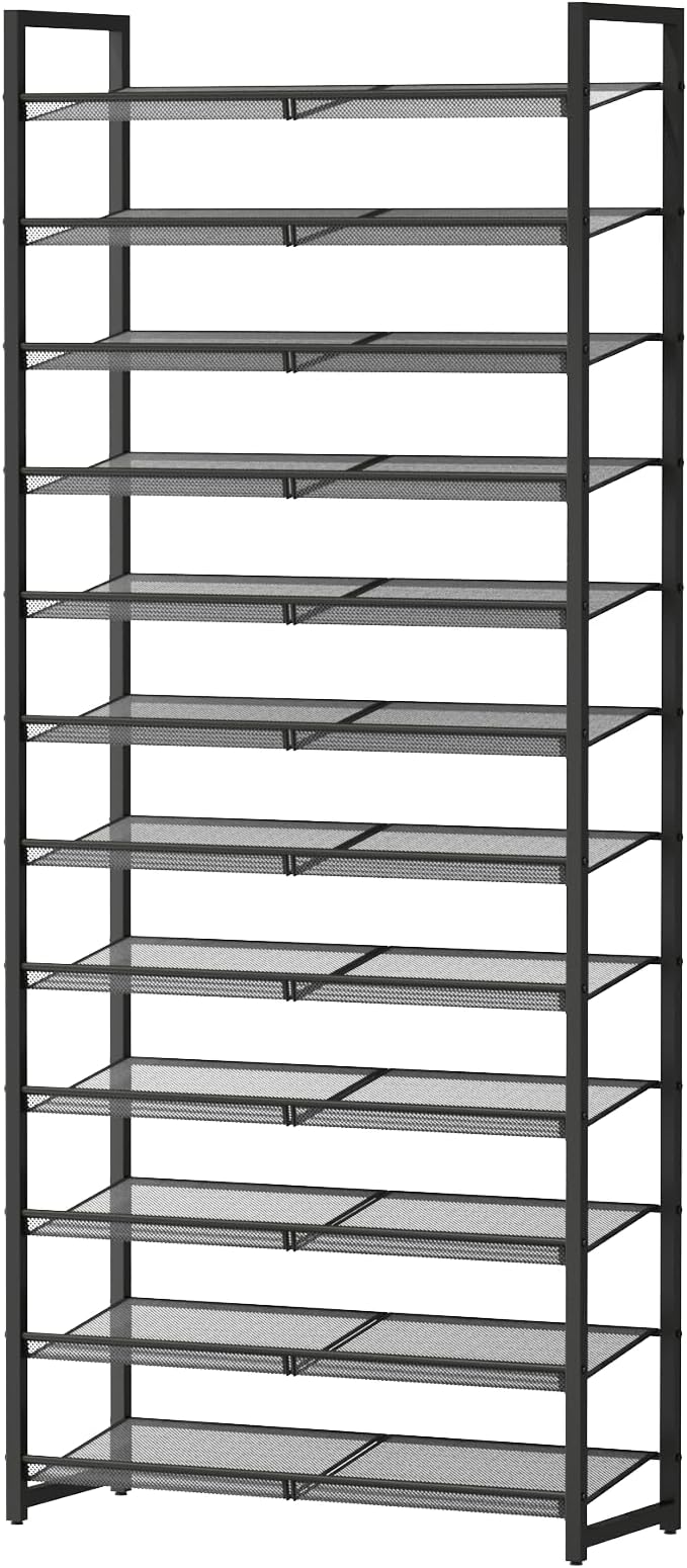 Shoe Rack, 12-Tier Metal Shoe Organizer, Tall Shoe Rack for Closet,entryway,Garage, with Adjustable Flat or Angled Shelves, 5