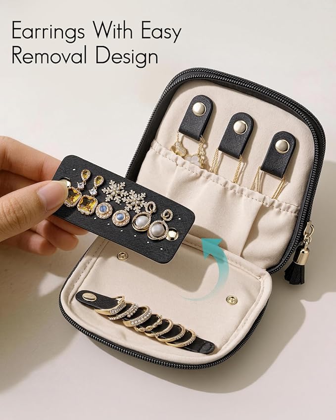 VLANDO Travel Jewelry Case,2-Layer Jewelry Organizer for Travel,Mothers Day Mom Gifts,Multi-Compartment Jewelry Storage for R
