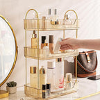Bathroom Counter Organizer Countertop, 3 Tier Makeup Perfume Shelf Storage, Skincare Cosmetic Tray for Dresser Vanity - Gold
