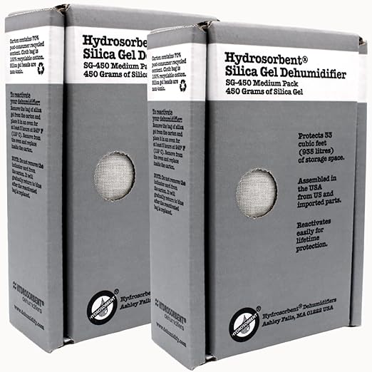 HYDROSORBENT Gun Safe Dehumidifier Rechargeable Silica Gel 450 Gram Carton. Moisture Absorber. Reusable Desiccant