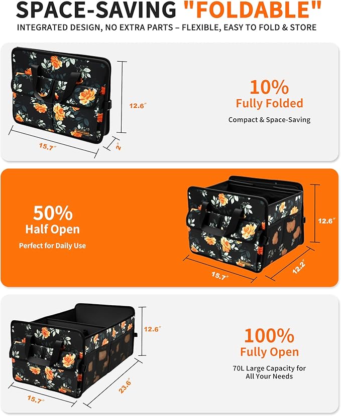 Sturdy Car Trunk Organizer - Large Capacity Trunk Organizer for SUVs & Sedans, Hard-Shell One-Piece Design with Cute Print,