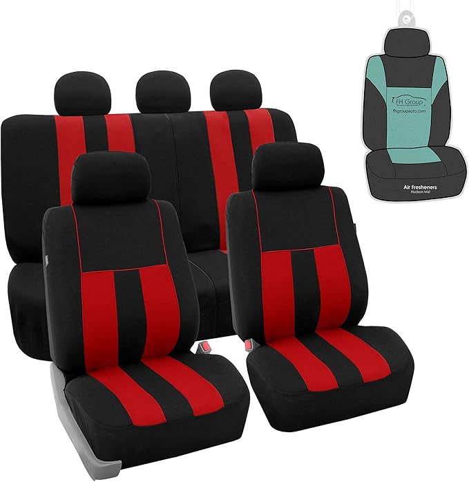 FH Group Car Seat Cover Full Set Striking Striped Car Seat Covers with Front Seat Covers and Rear Split Bench, Universal Fit 