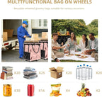 (Medium, Rose Gold) Reusable Grocery Bag on 4 Wheels, Foldable Rolling Tote Carries Up to 66lb Shopping Trolley, Rolling Bag with 3 Handles, Zipper Clouser Rolling Tote Bag with Wheels for Laundry