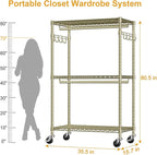 ULIFHOME P1 Rolling Clothes Rack, Portable Wardrobe Closet with Wheels, Heavy-Duty Closet Clothing Rack for Hanging Clothes, 
