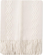 BATTILO HOME Cream Throw Blanket for Couch, Bedroom Decor Boho Throw Blanket, Decorative White Blanket Throw for Sofa Living 