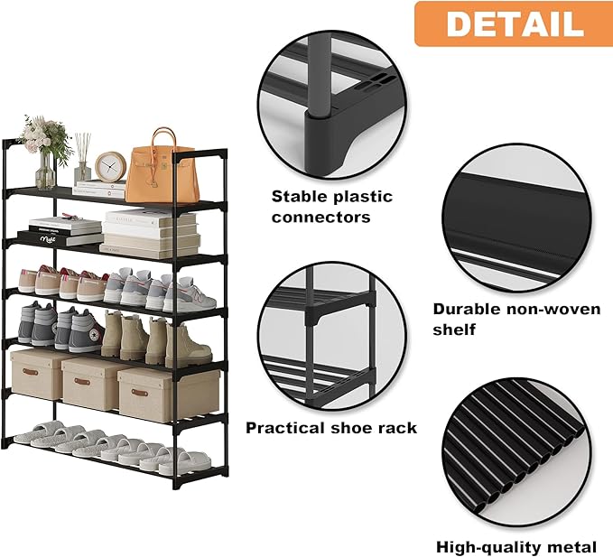 Calmootey 6-Tier Shoe Rack, Tall Large Capacity 30 Pairs Shoes Storage Organizer, Stackable Wide Shoe Shelf for Entryway, Hal