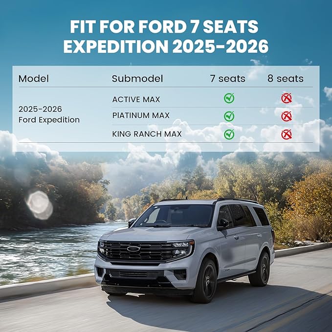 LASFIT Floor Mats for 2025 2026 Ford Expedition 7 Seats Max(Not Fit 8 Seats Standard), All Weather Protector TPE Easy Clean Car Floor Liner, 1st & 2nd & 3rd Row, 4pcs Black