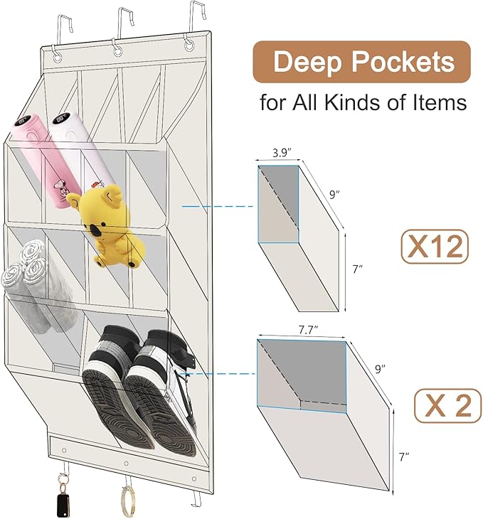 FENTEC 2 Pack Over the Door Shoe Organizer, Hanging Shoe Organizer, 28 Large Deep Pockets Door Shoe Rack with 6 Hooks Shoe Or