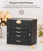 Enthralite Jewelry Box with 4 Drawers: Display Organizer for Earrings Necklaces - Gifts for Girls Women (Black)