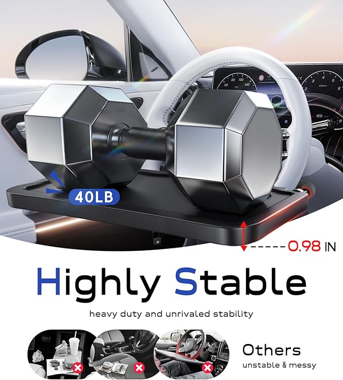 Car Steering Wheel Tray for Drivers Steering Wheel Tray for Dining, Mobile Office & Travel Food with Cup Holder, Scratch-Free EVA Hook Covers, 2-in-1 Desk Table for Car - Black