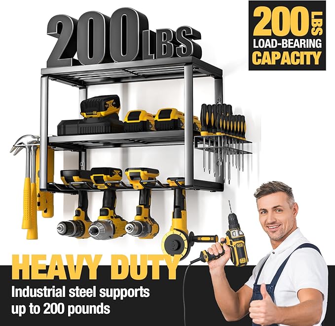 YYR Heavy Duty Power Tool Organizer Wall Mount, Cordless Drill Hanger Storage Rack, Battery Tools Holder with Charging Statio