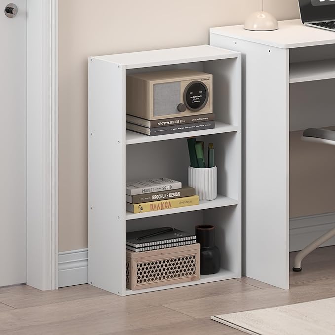 Furinno Basic Book Shelf, 3-Tier Bookshelf, Cube Storage Organizer Bookcase with Open Shelf, 7 x 17 x 26, for Living Room, Be