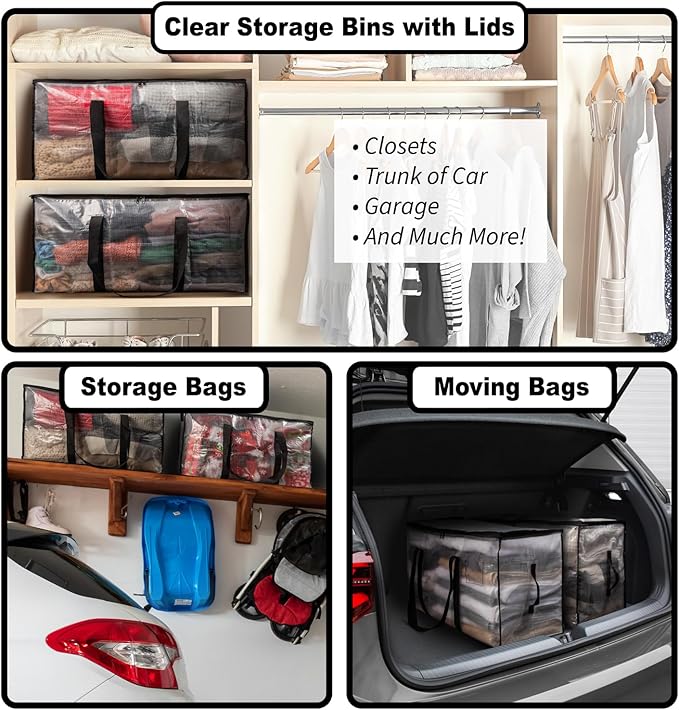 ClearSpace Oversized Moving Bags or Storage Bag – Large Moving Boxes with Backpack Straps, Zippers & Handles – Heavy-Duty Pac