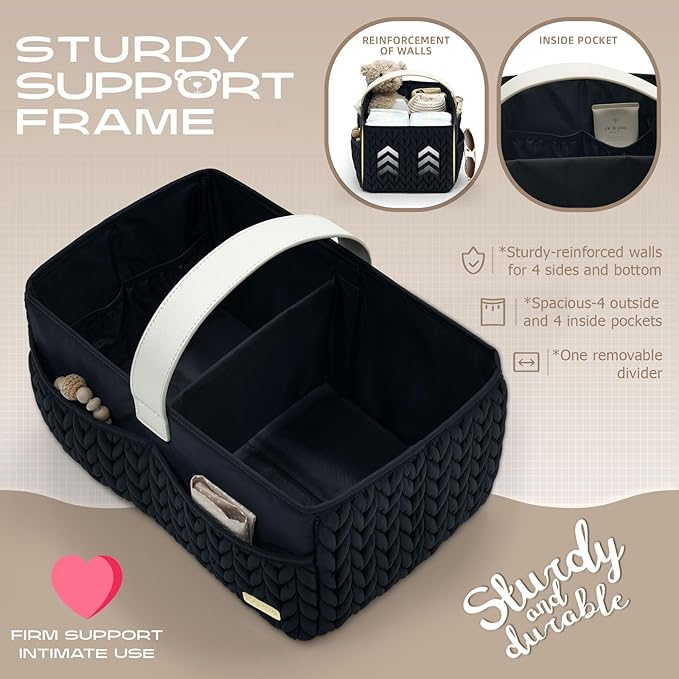 Luxurious Baby Diaper Caddy, Nursery Storage Basket for Newborn Essentials, Travel Baby Basket for Diapers Baby Wipes, Organi