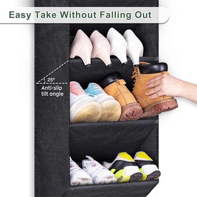 SLEEPING LAMB Over the Door Shoe Rack for Closet, Short Hanging Shoe Organizer with Large Deep Pockets, Narrow Door Sneaker S