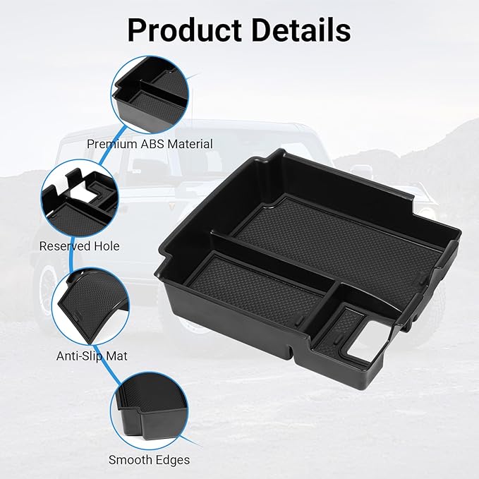 LECART Center Console Organizer Tray & Sun Visor Sunglasses Holder Fit for Ford Bronco 2025 4-Door Car Storage Accessories Set with Anti-slip Mats Sturdy ABS Easy Install Interior Upgrade
