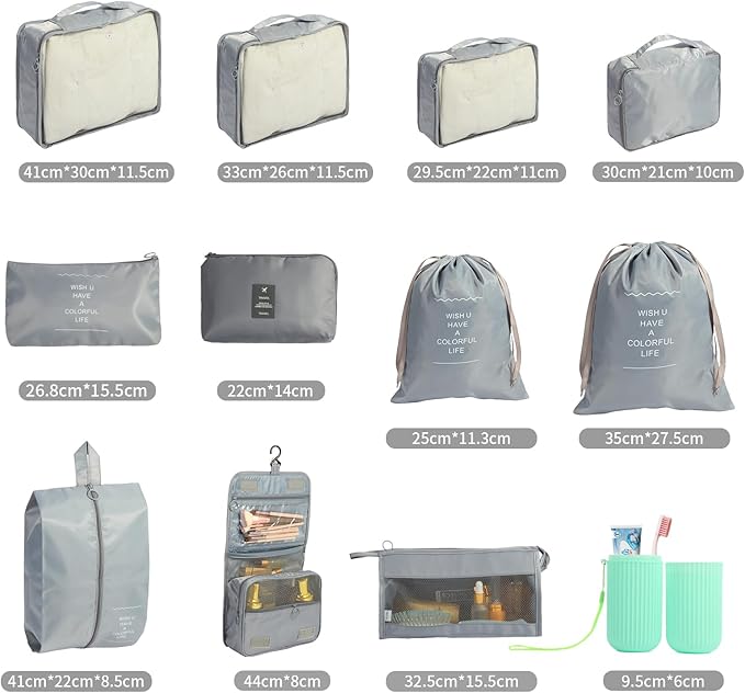 12PCS Packing Cubes for Suitcases, Travel Luggage Organizer Bags, Packing Cubes Luggage Packing Organizers for Travel Accesso