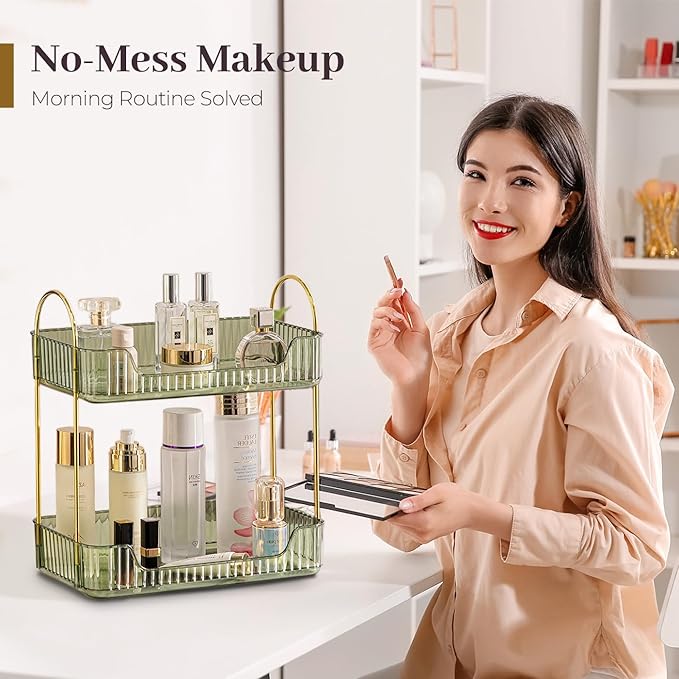 Aveniee Bathroom Counter Organizer, 2 Tier Perfume Skin Care Countertop Storage Shelf, Vanity Makeup Tray for Cosmetic Skinca