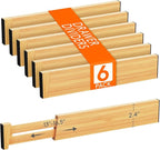 Lifewit 2.4" High 6 Pack Bamboo Drawer Dividers 33-42cm/13-16.5" Adjustable Wooden Drawer Organizer for Clothes/Utensils, Exp
