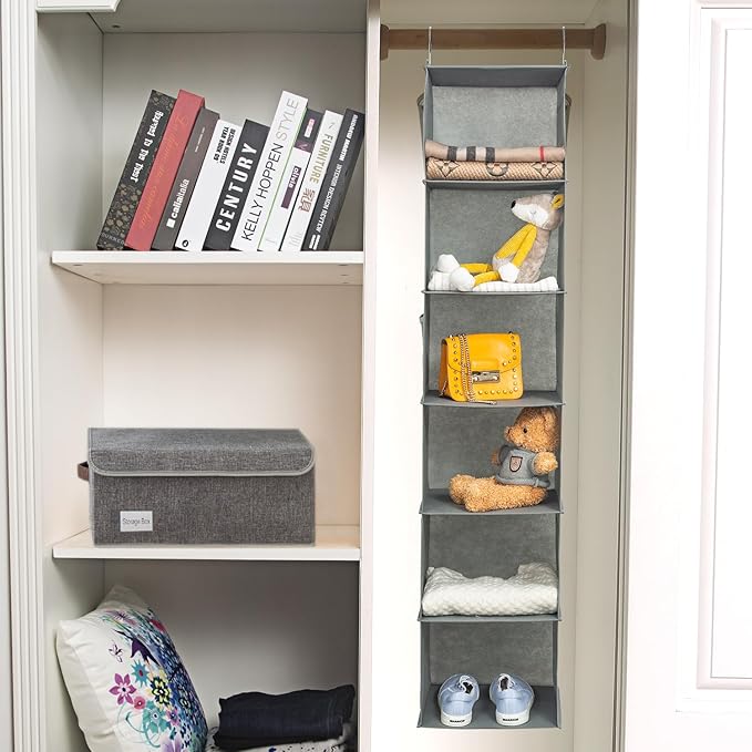 BrilliantJo 6 Shelves Hanging Closet Organizer, 2 Pack Hanging Storage with 4 Side Pockets for Clothes Shoes, 43.5"x12"x12"(G