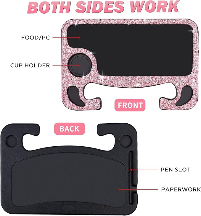 eing Bling Auto Steering Wheel Desk, Laptop,Tablet, Notebook Car Travel Table, Food Eating Hook On Steering Wheel Tray, for Constant Travelers, Fits Most Vehicles Steering Wheels,Pink