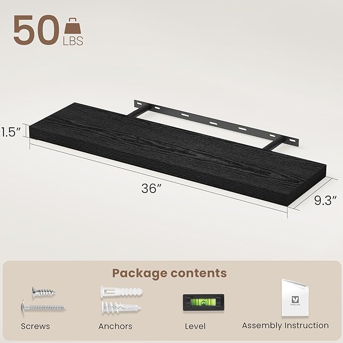 Vivelove 36 Inch Floating Shelves, Deep Wall Shelves with Invisible Brackets, Display Shlf for Bathroom Living Room Kitchen B