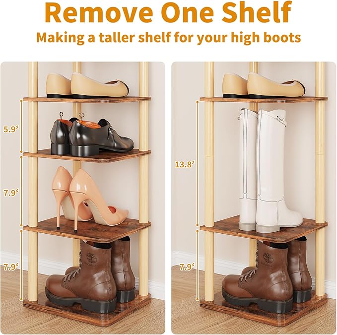 LUCKNOCK Vertical Shoe Rack, 8-Tier Tall Narrow Shoe Organizer for Entryway, Closet, Dorm & Small Spaces, Freestanding Wooden