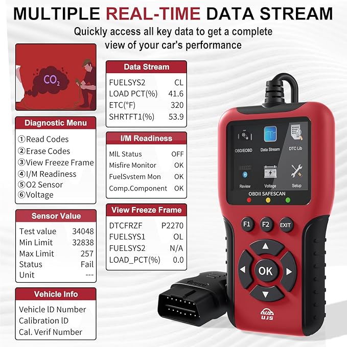 2026 Enhanced Universal OBD2 Scanner, Check Engine Code Reader - 45000+ Fault Codes, Live Data, I/M Readiness, Battery Voltage