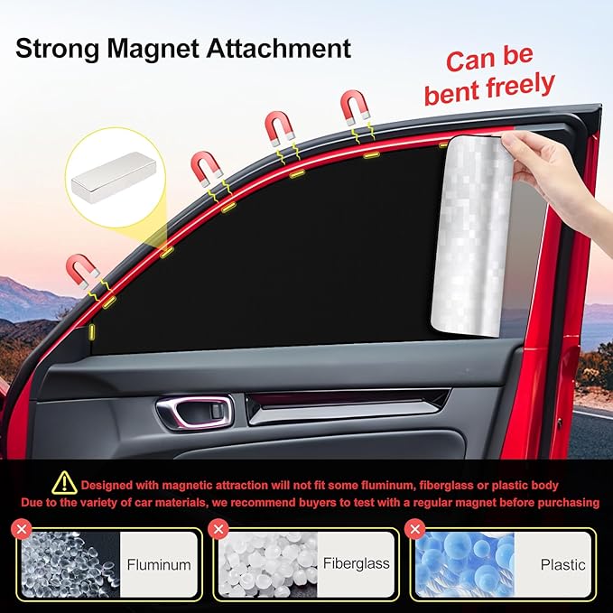 ZATOOTO Car Window Shades for Honda Civic 2017-2024, Side Window Sun Shade with Double Layer Reversible, Black for Blackout Privacy Silver for UV Blocking for Camping Sleeping Travel