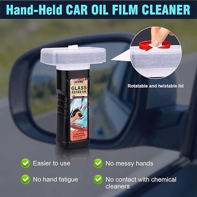 Windshield Oil Film Remover, Car Glass Cleaner Tool for Windshield & Windows, Remove Water Spots, Rain Marks, Haze & Grime, A